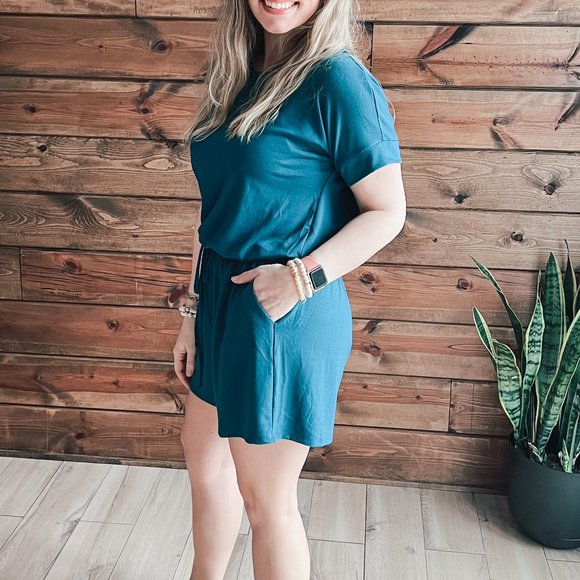 THE ABIGAIL DARK TEAL ROMPER - Picture 3 of 7